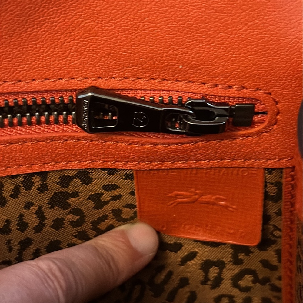 Longchamp Le Pliage Heritage Orange Colorblock Leather Shoulder Bag - Picture 13 of 16